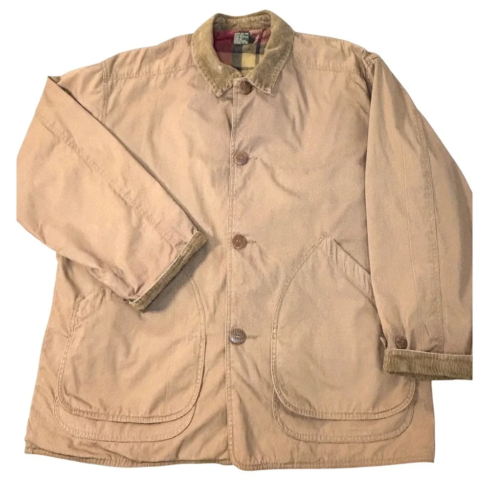 Vintage j crew oarsman chore barn jacket men's large brown flannel lined